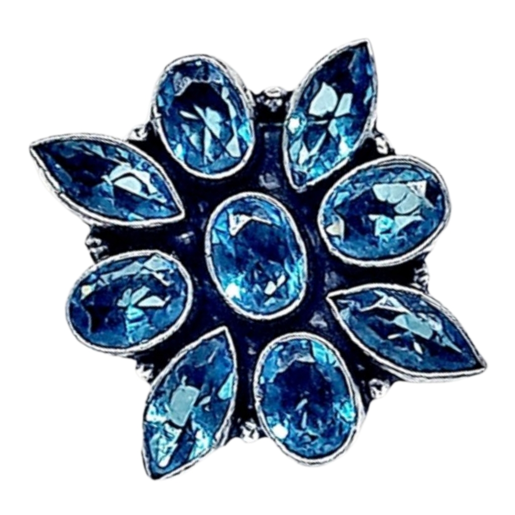 Sterling Silver London Blue Topaz Cluster Statement Ring Size 6.5 Nwot
